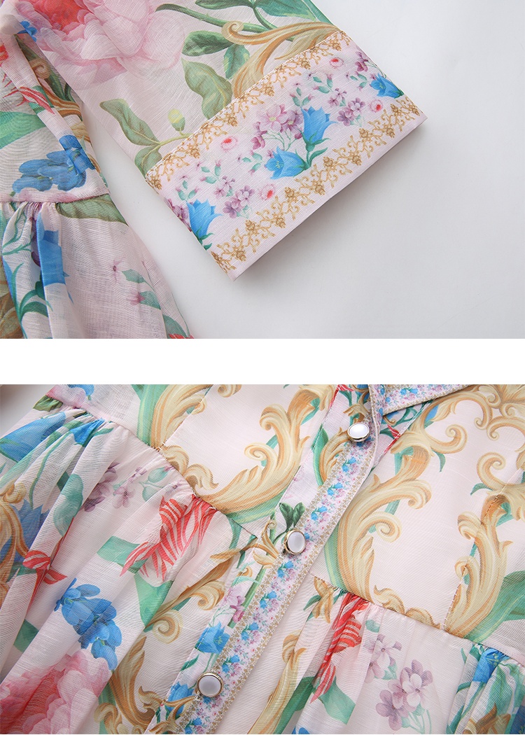 Spring printing long shirt retro court style dress