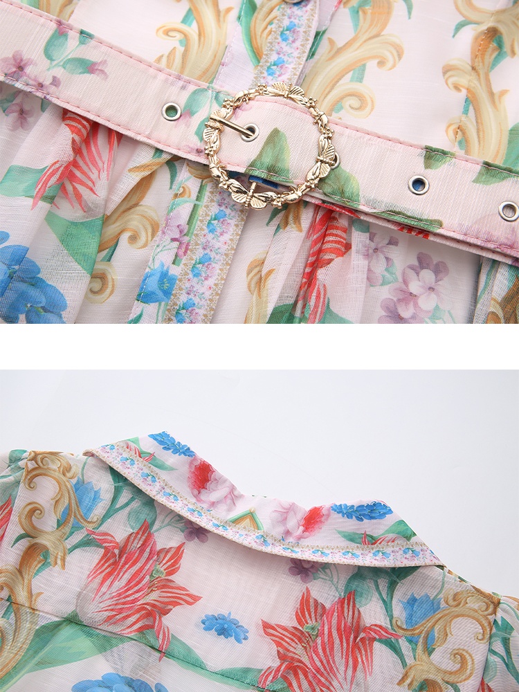 Spring printing long shirt retro court style dress