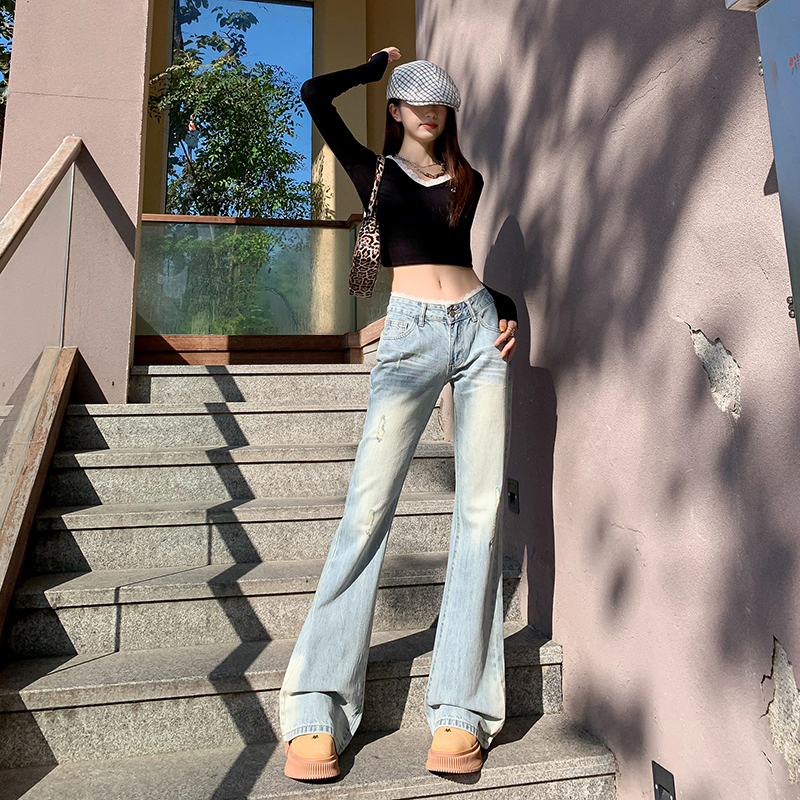 Lace loose flare pants splice American style long pants