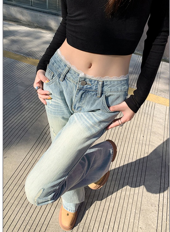 Lace loose flare pants splice American style long pants