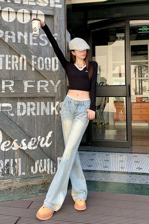 Lace loose flare pants splice American style long pants