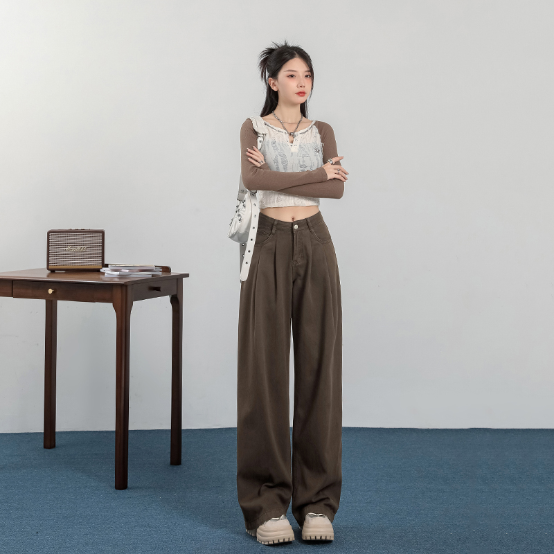 Fold slim long pants high waist pants for women