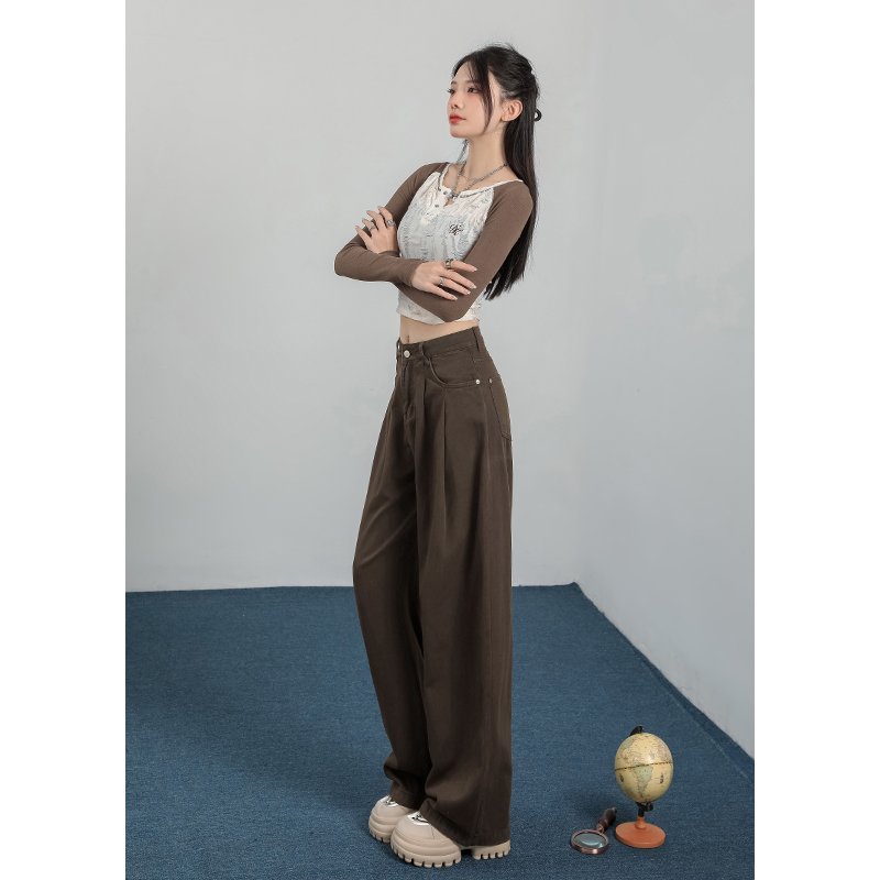 Fold slim long pants high waist pants for women