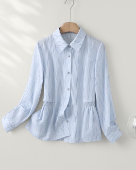 Splice simple pinched waist slim elastic shirt for women