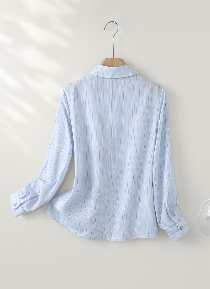 Splice simple pinched waist slim elastic shirt for women