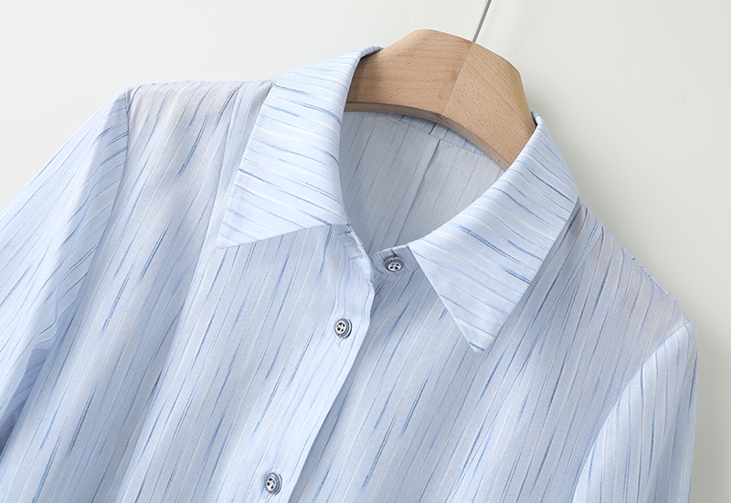 Splice simple pinched waist slim elastic shirt for women