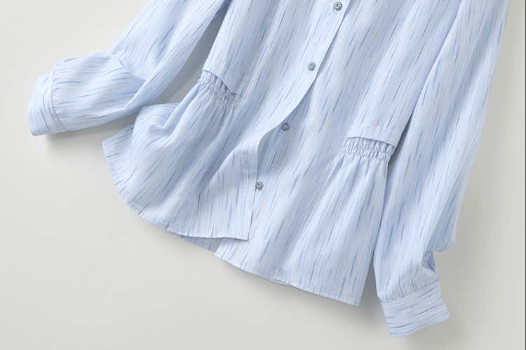 Splice simple pinched waist slim elastic shirt for women