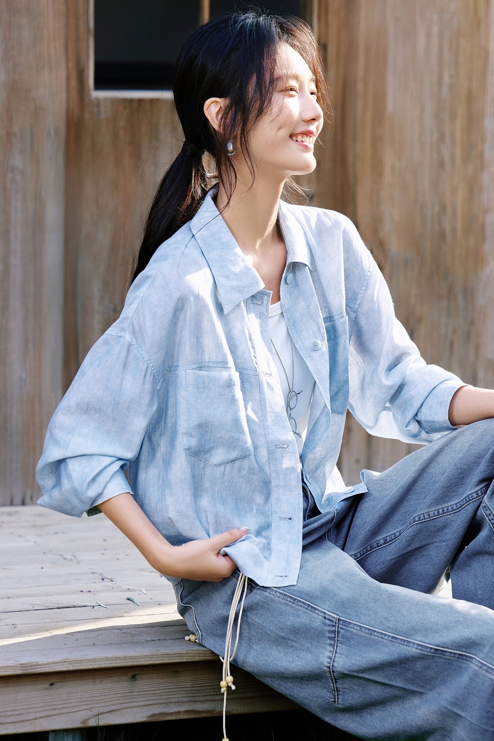 All-match Casual shirt intellectuality blue coat for women