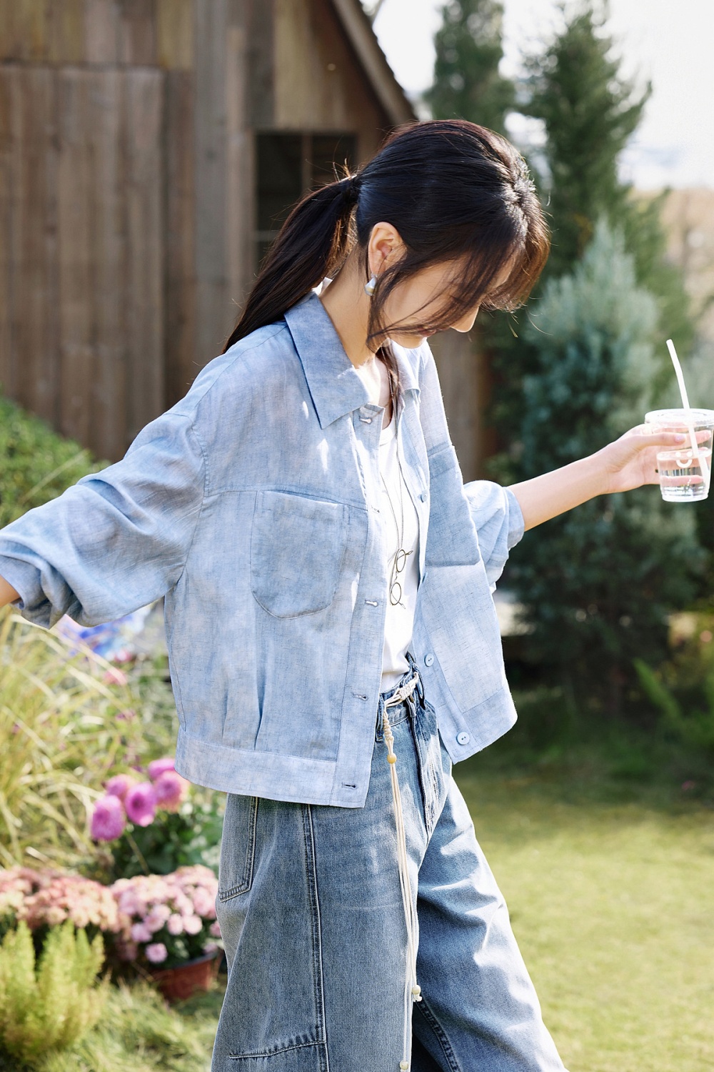 All-match Casual shirt intellectuality blue coat for women