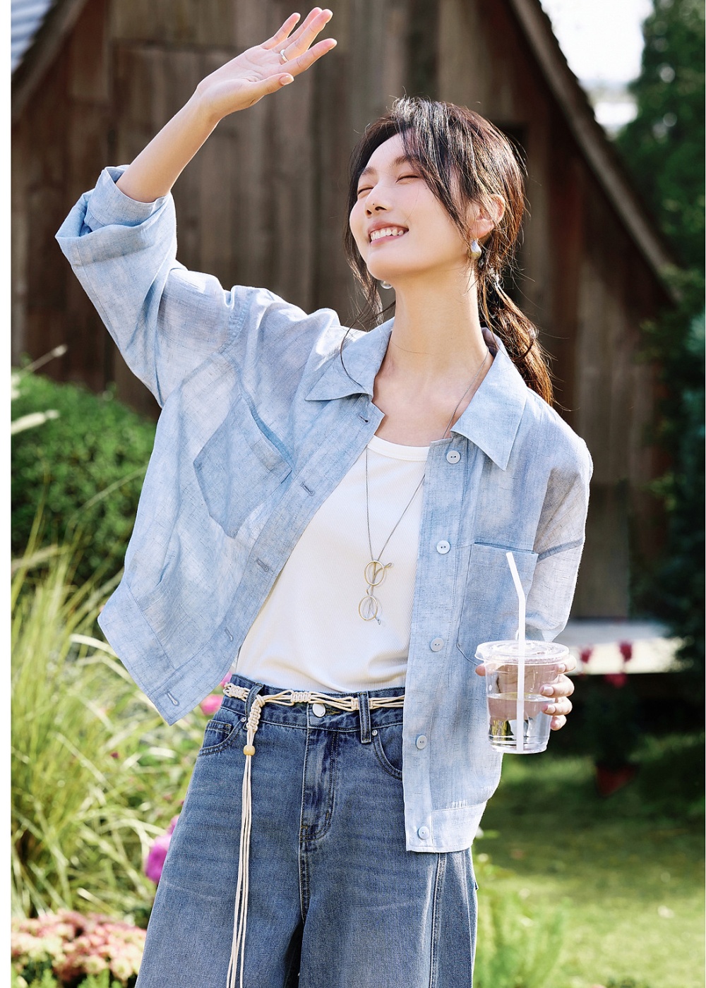 All-match Casual shirt intellectuality blue coat for women