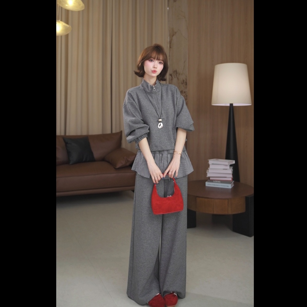 Show young casual pants stripe hoodie 2pcs set