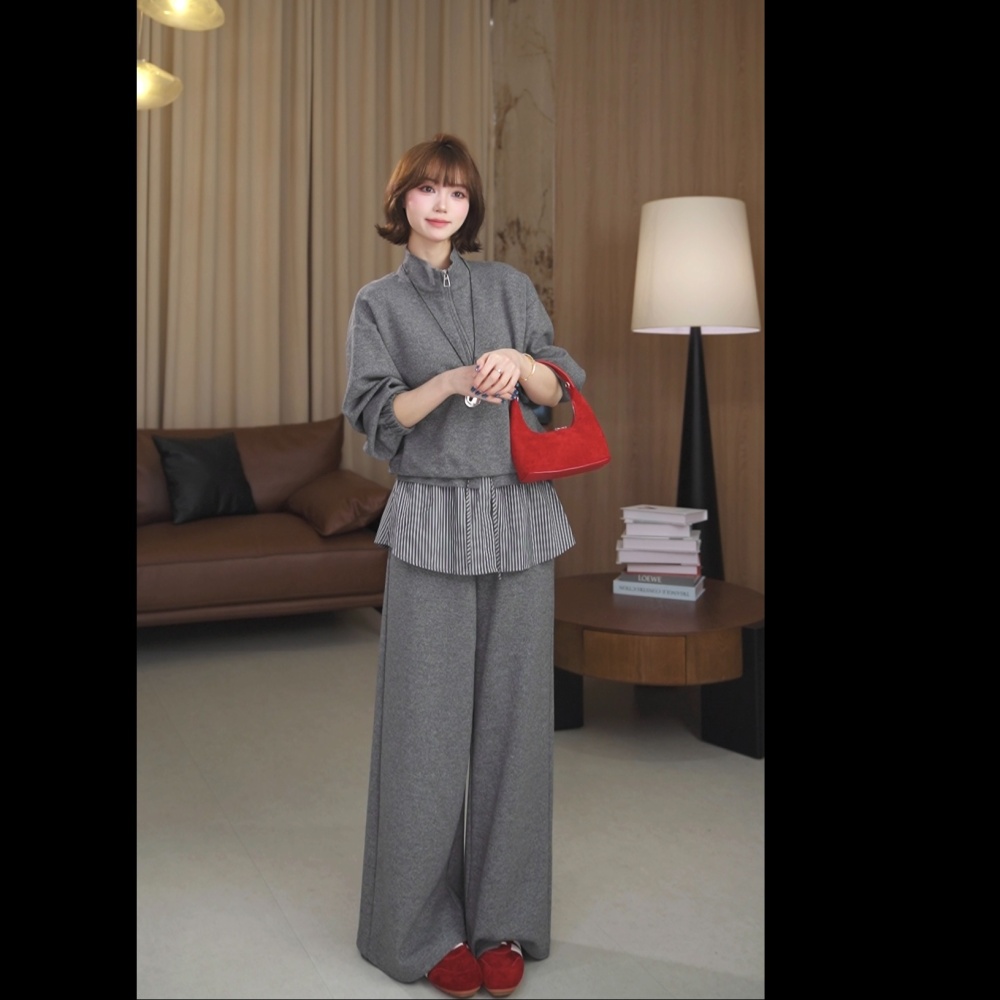 Show young casual pants stripe hoodie 2pcs set