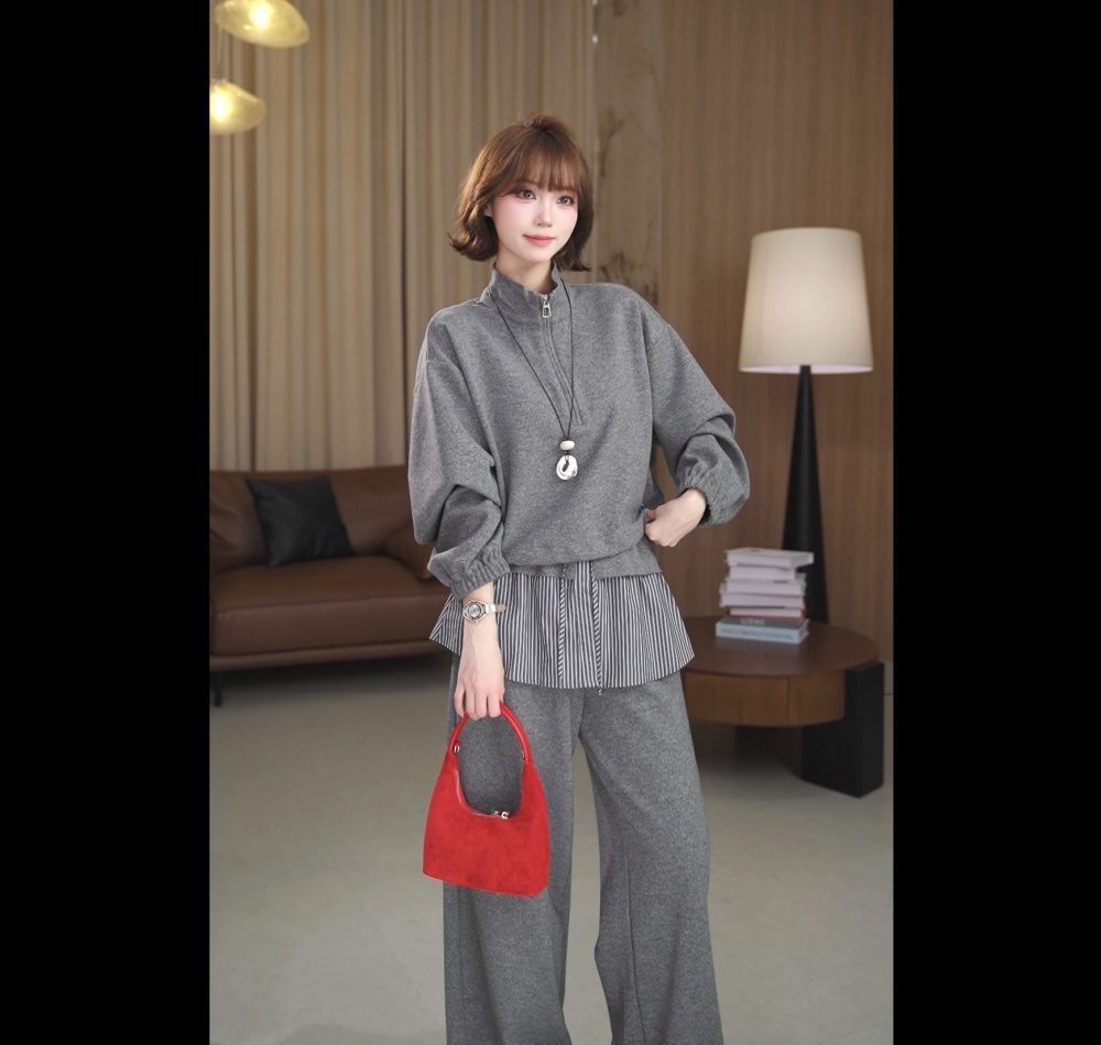 Show young casual pants stripe hoodie 2pcs set