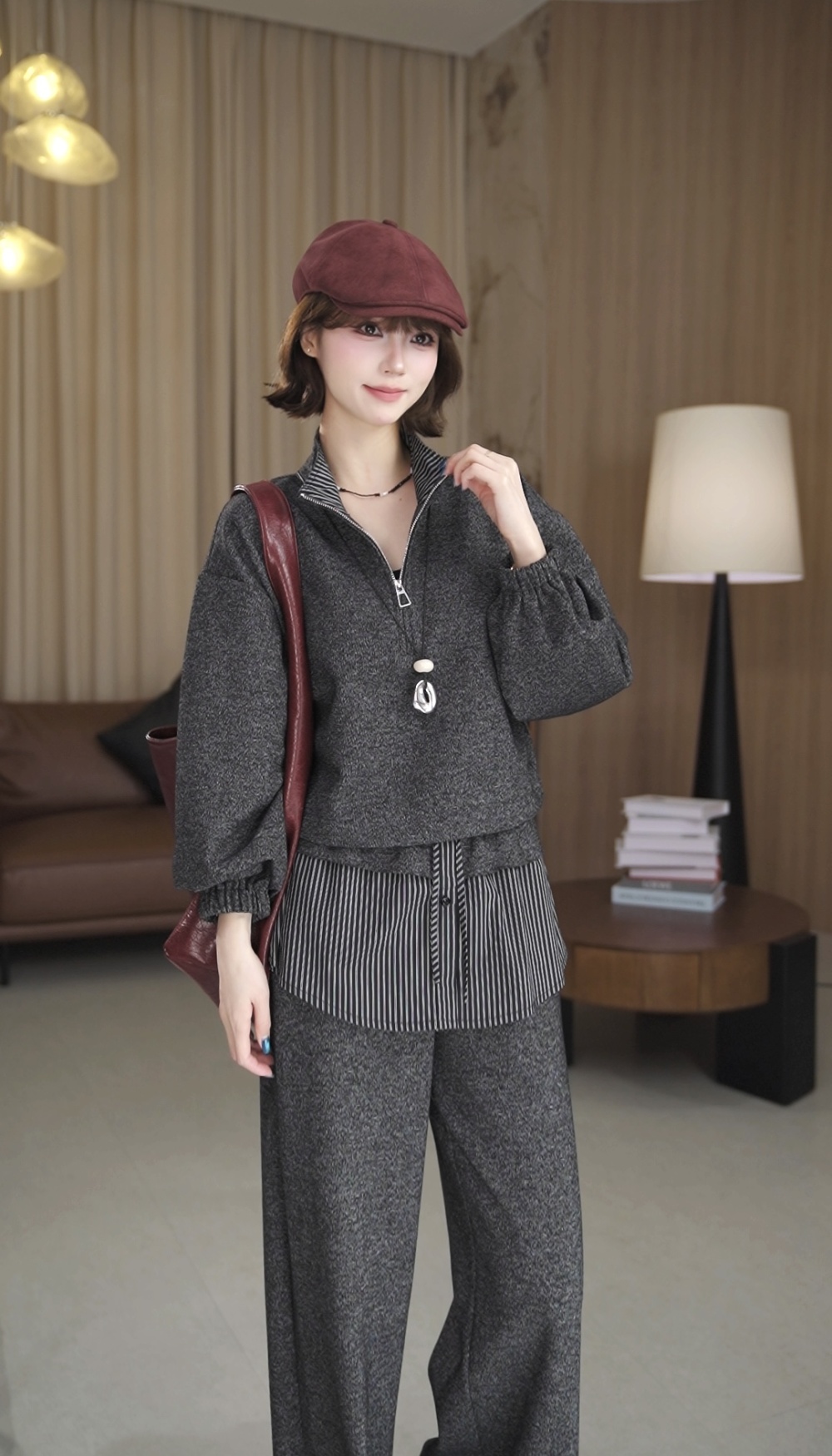 Show young casual pants stripe hoodie 2pcs set