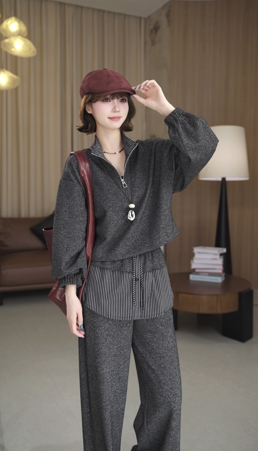 Show young casual pants stripe hoodie 2pcs set