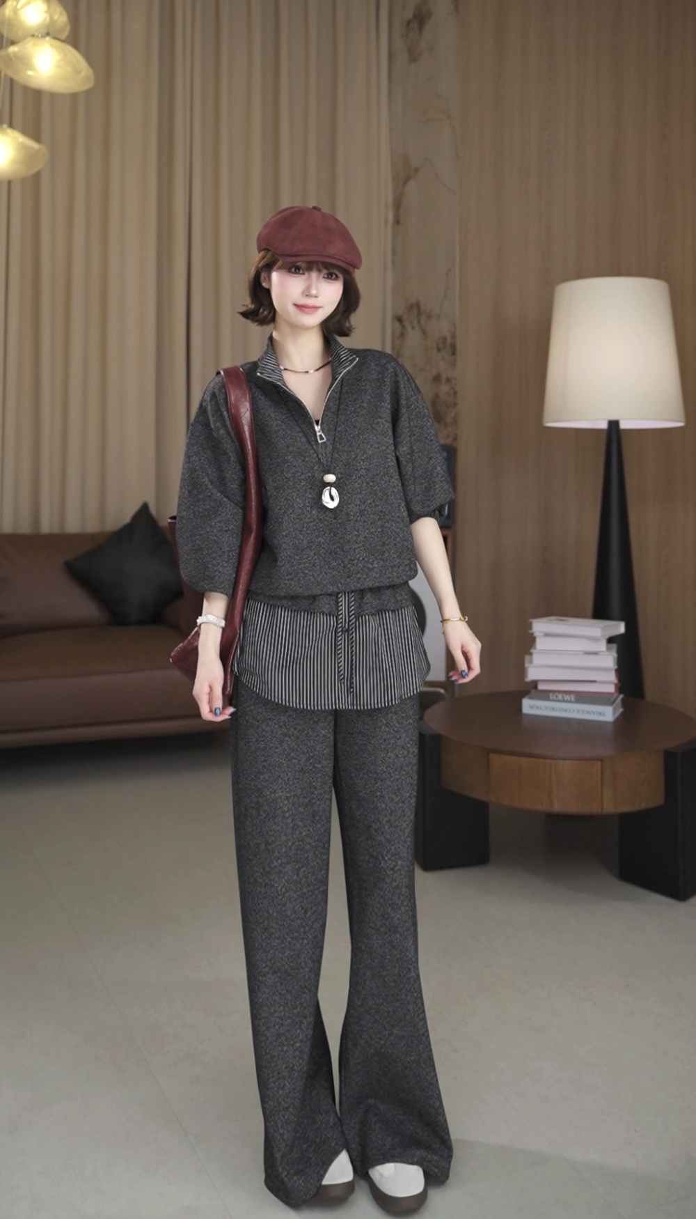 Show young casual pants stripe hoodie 2pcs set