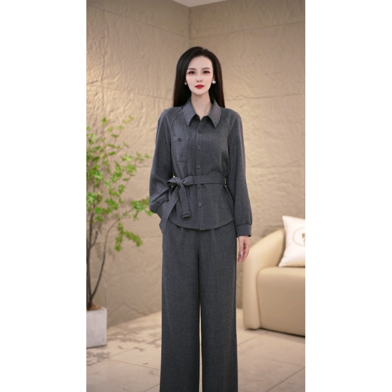 Temperament pure tops slim fashion casual pants 2pcs set