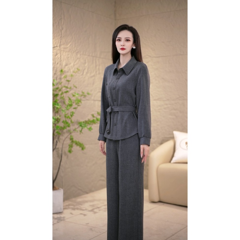 Temperament pure tops slim fashion casual pants 2pcs set