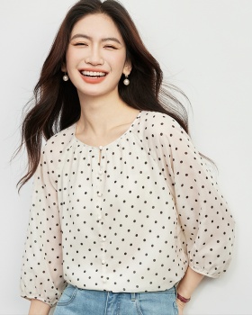 Polka dot chiffon shirt short sleeve shirt for women