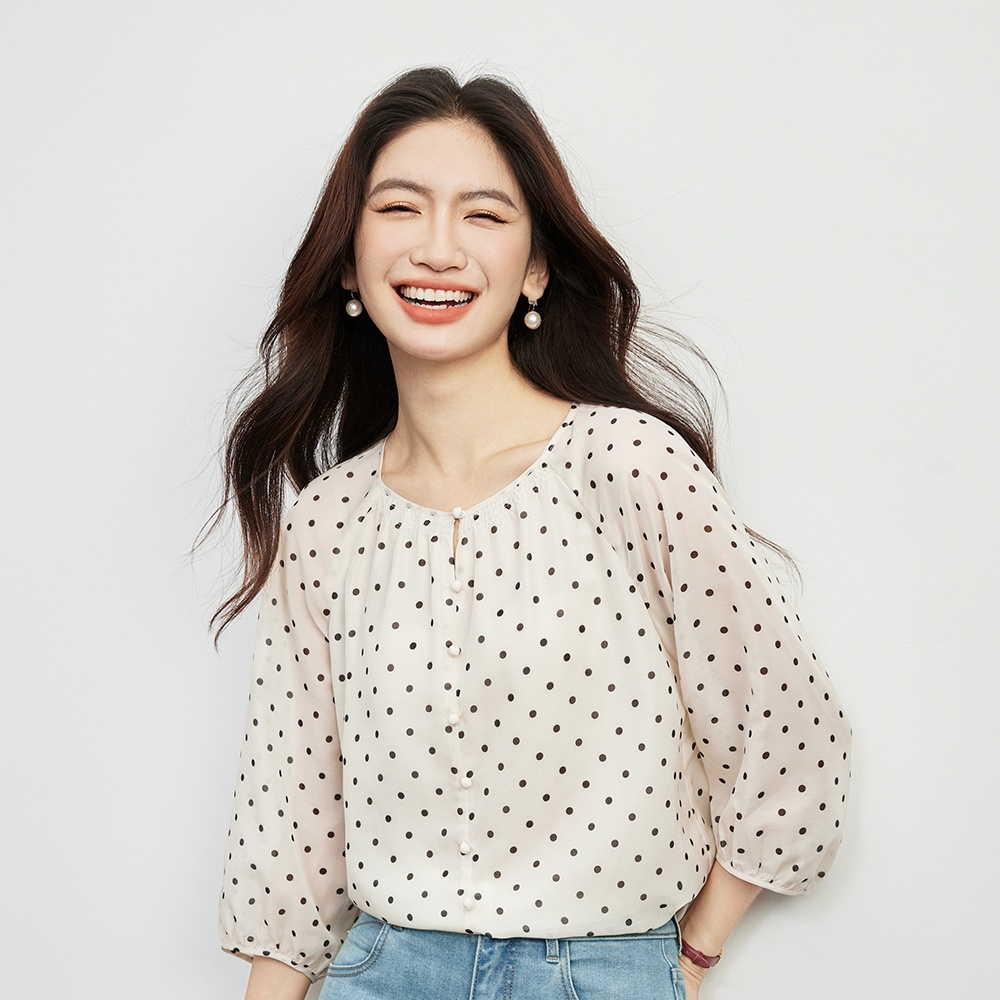 Polka dot chiffon shirt short sleeve shirt for women