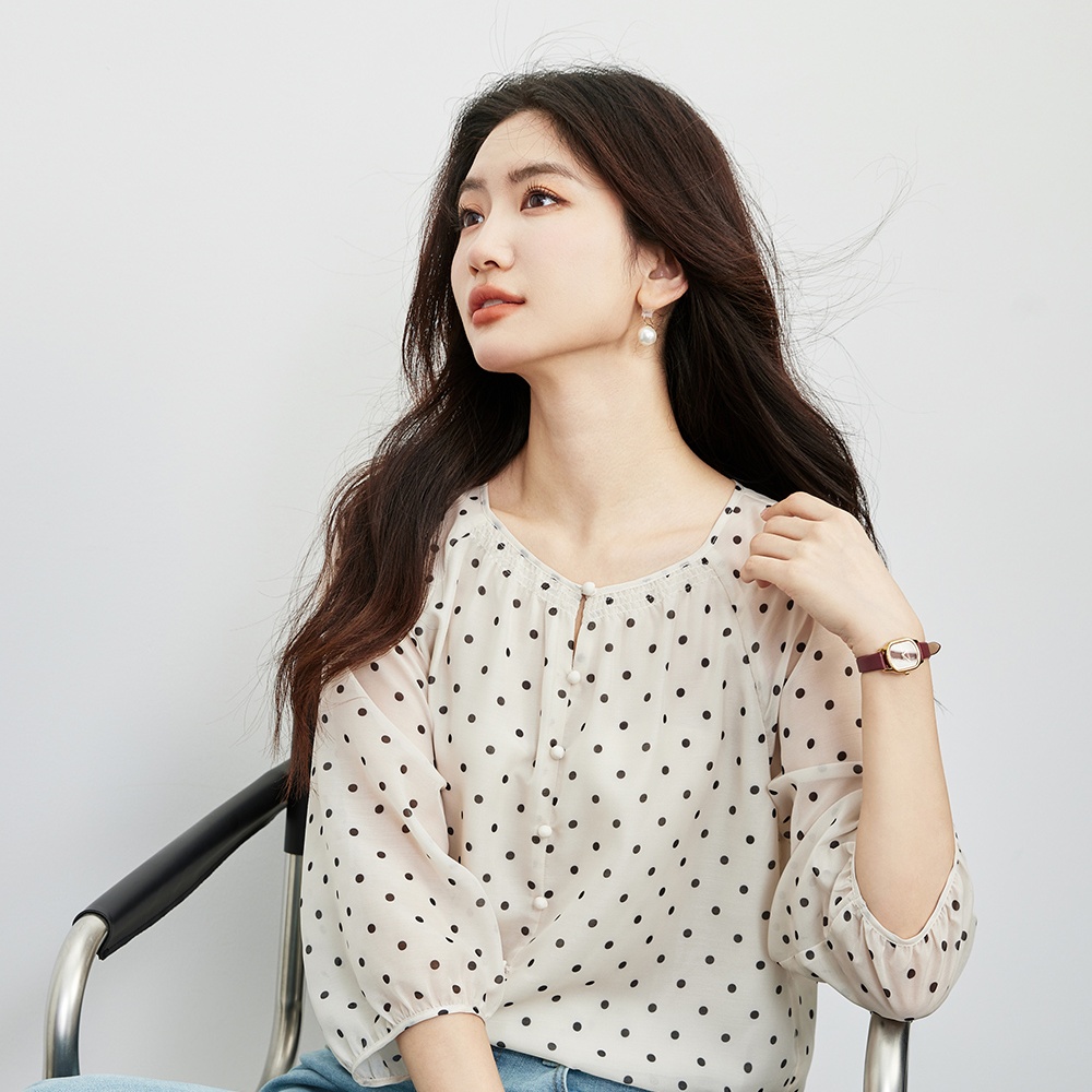 Polka dot chiffon shirt short sleeve shirt for women