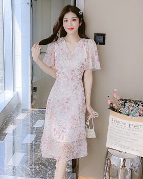 Romantic France style chiffon floral refreshing dress