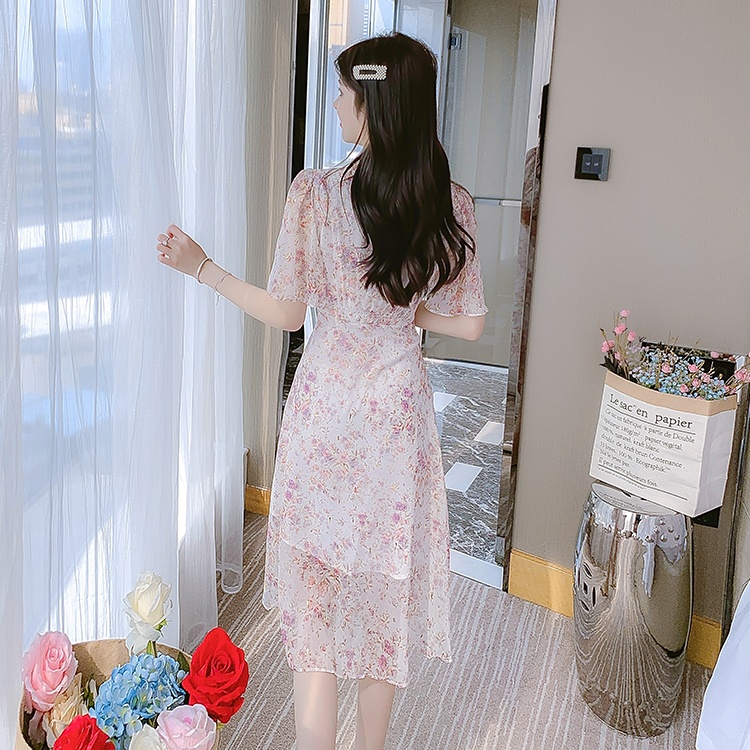 Romantic France style chiffon floral refreshing dress