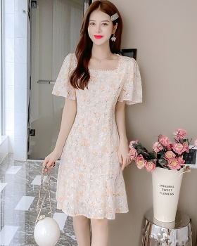 Slim chiffon square collar dress for women