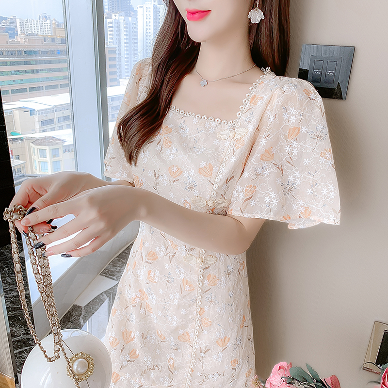 Slim chiffon square collar dress for women