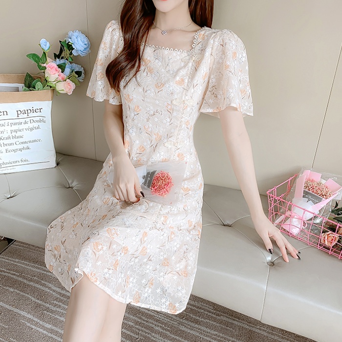 Slim chiffon square collar dress for women