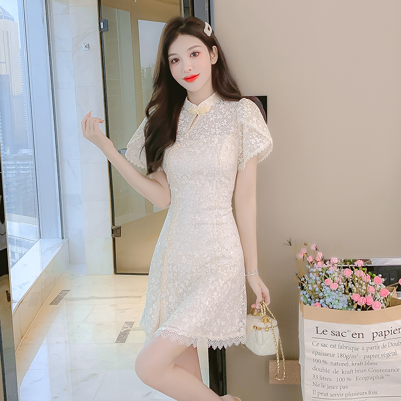 Slim Chinese style lace dress light ladies maiden cheongsam