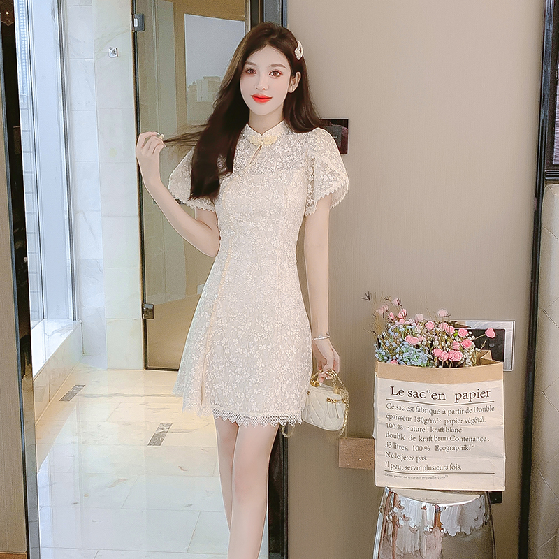 Slim Chinese style lace dress light ladies maiden cheongsam
