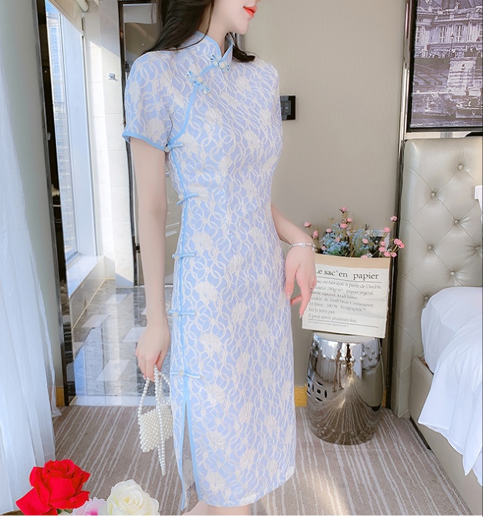 Light summer slim dress retro long lace cheongsam for women