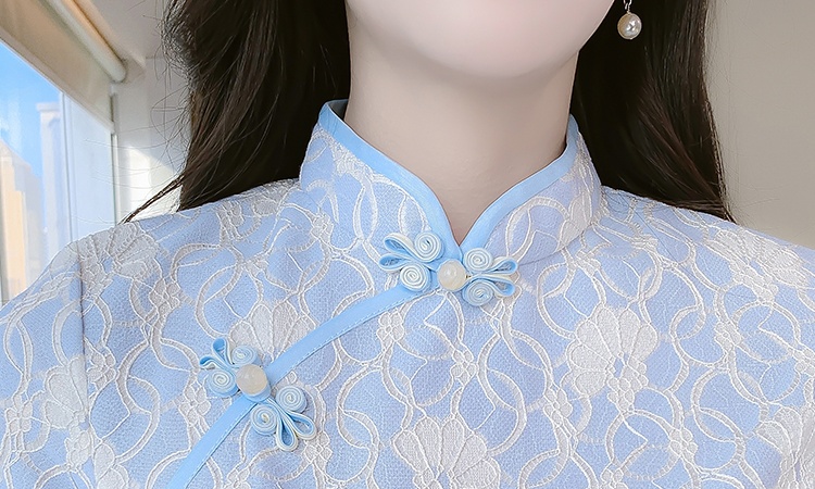 Light summer slim dress retro long lace cheongsam for women