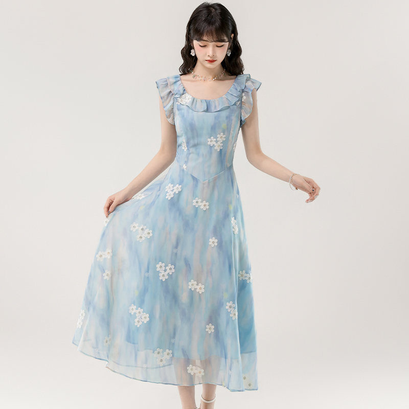 Temperament gradient dress A-line long dress