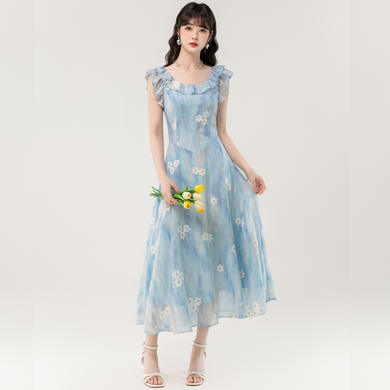 Temperament gradient dress A-line long dress