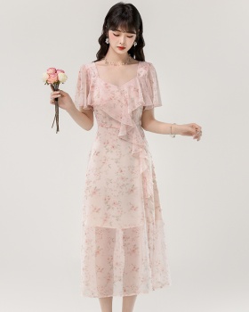 Light romantic chiffon floral long lady summer dress
