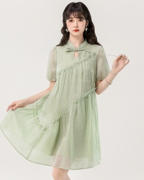 Wood ear green Chinese style fashion summer dress for women