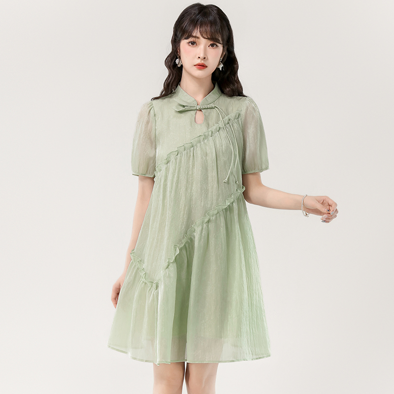 Wood ear green Chinese style fashion summer dress for women
