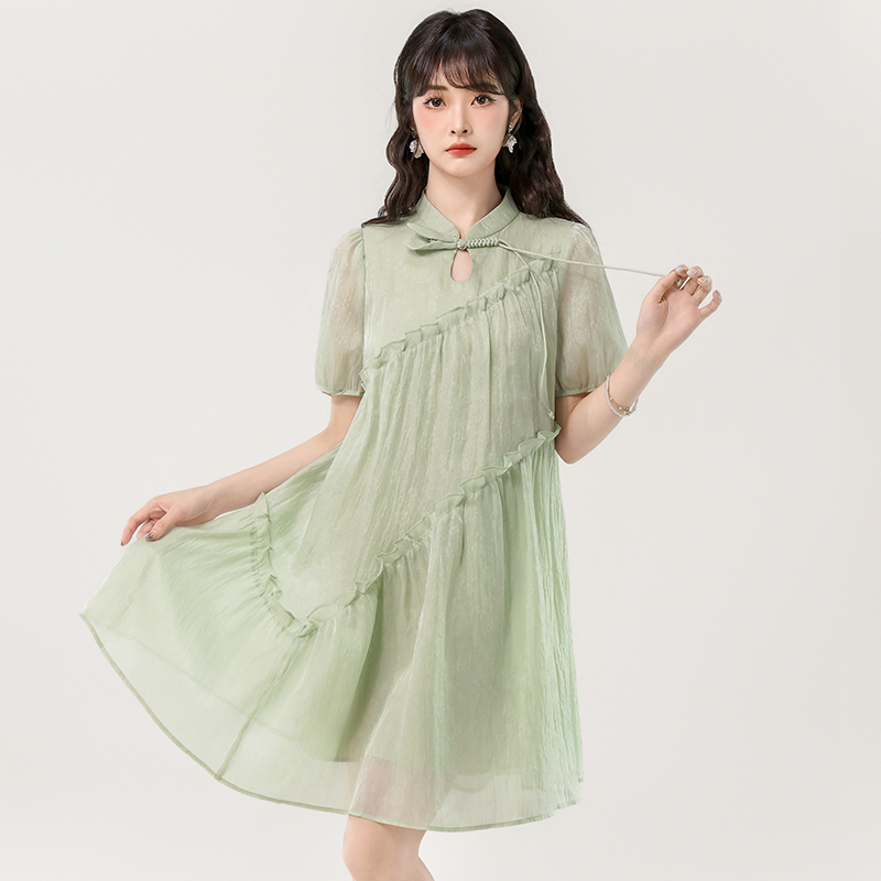 Wood ear green Chinese style fashion summer dress for women