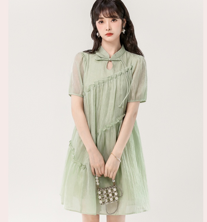 Wood ear green Chinese style fashion summer dress for women