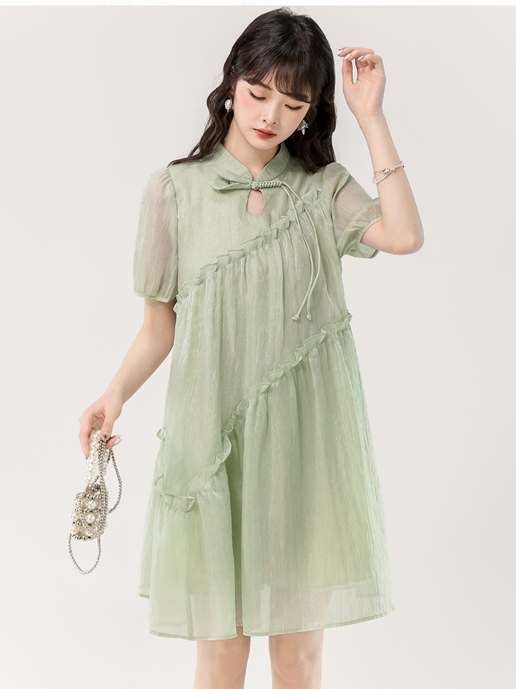 Wood ear green Chinese style fashion summer dress for women
