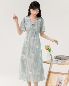 Romantic vacation summer dress fashion V-neck beads long dress