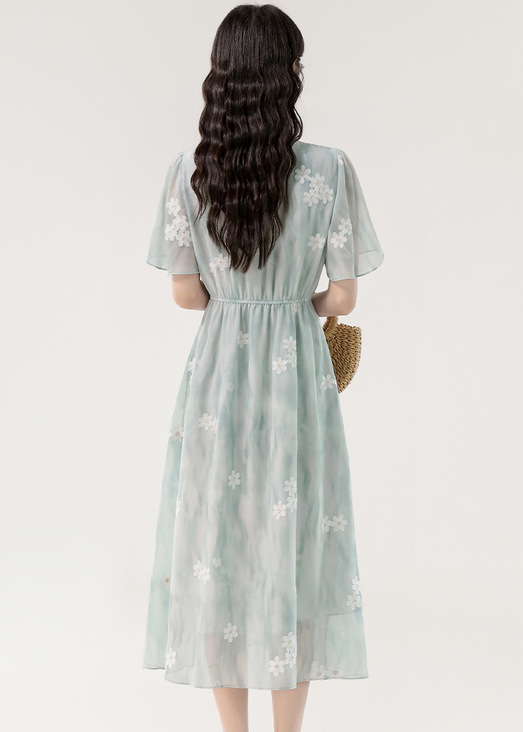 Romantic vacation summer dress fashion V-neck beads long dress