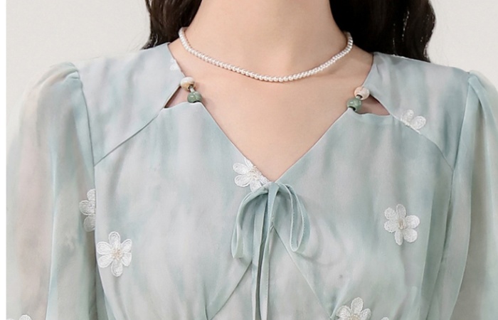 Romantic vacation summer dress fashion V-neck beads long dress