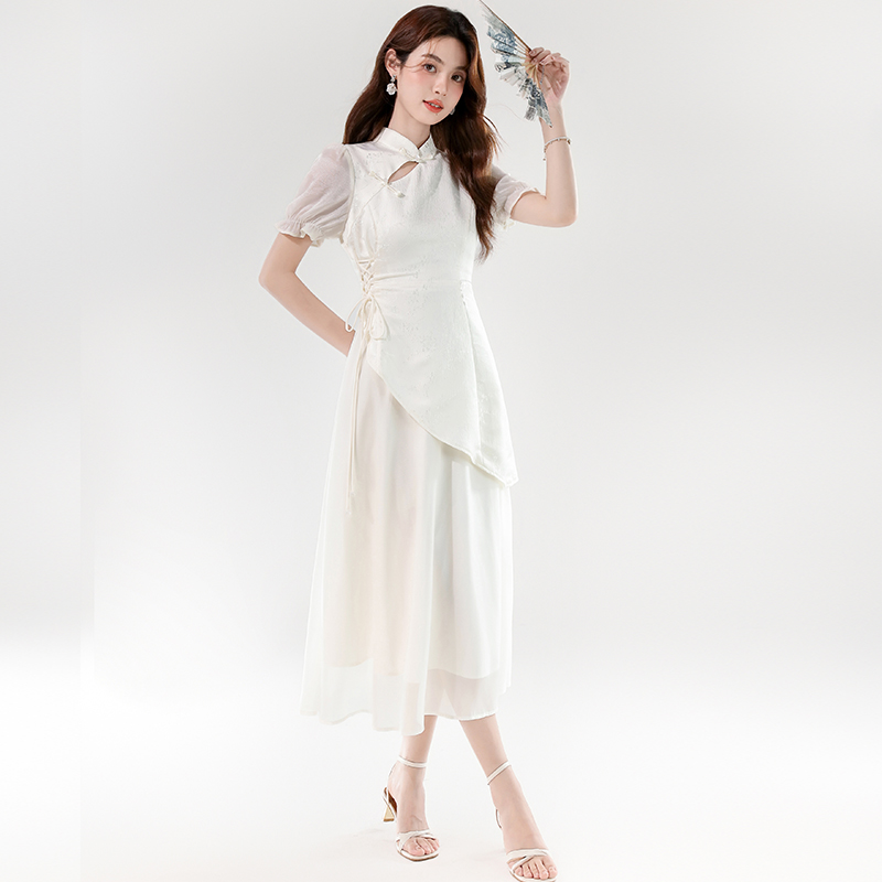 Irregular Pseudo-two dress elegant long cheongsam