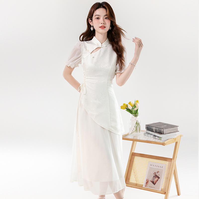 Irregular Pseudo-two dress elegant long cheongsam
