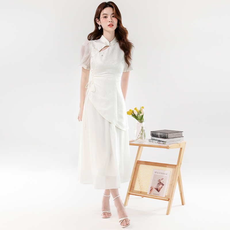 Irregular Pseudo-two dress elegant long cheongsam