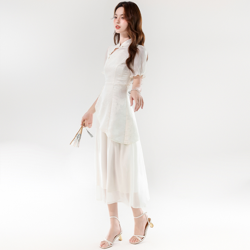 Irregular Pseudo-two dress elegant long cheongsam