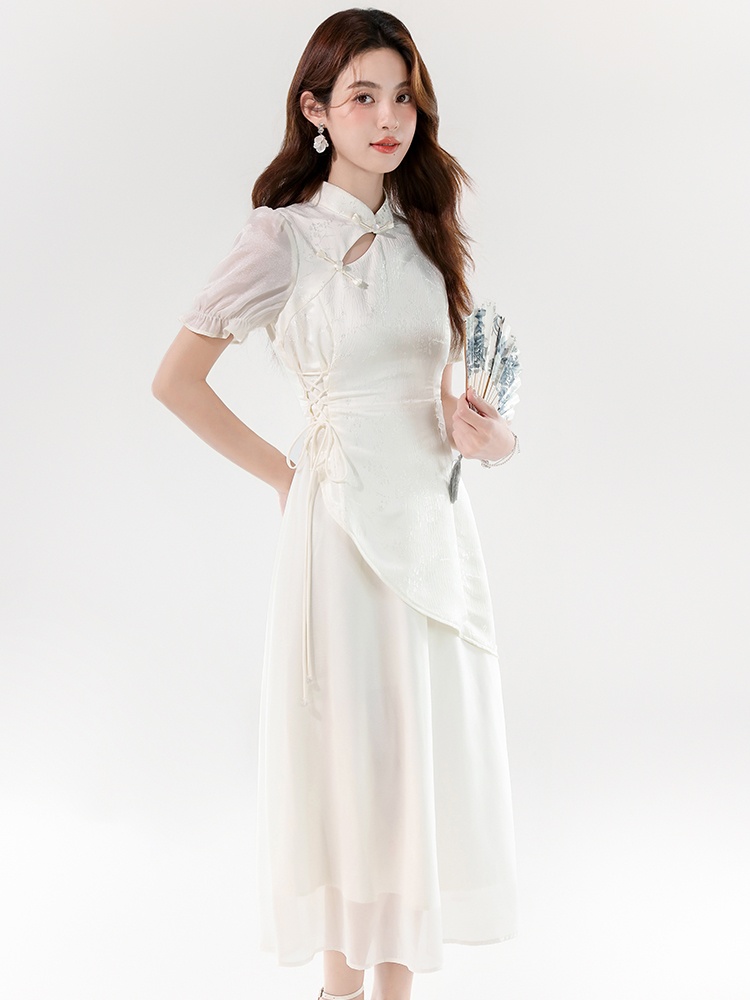 Irregular Pseudo-two dress elegant long cheongsam